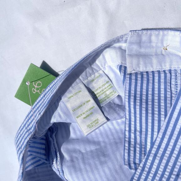 Lilly Pulitzer Buttercup Shorts Womens 00 Seersucker Blue Striped Scallop Hem - Picture 6 of 6